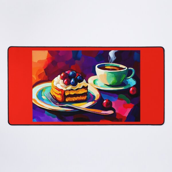 Item preview, Vibrant Slice of Cake Adorned with Fresh Berries and a Coffee Cup Abstract Art designed and sold by OlfactoART Studio.