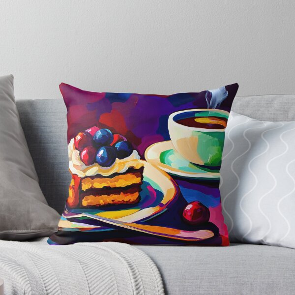Item preview, Vibrant Slice of Cake Adorned with Fresh Berries and a Coffee Cup Abstract Art designed and sold by OlfactoART Studio.