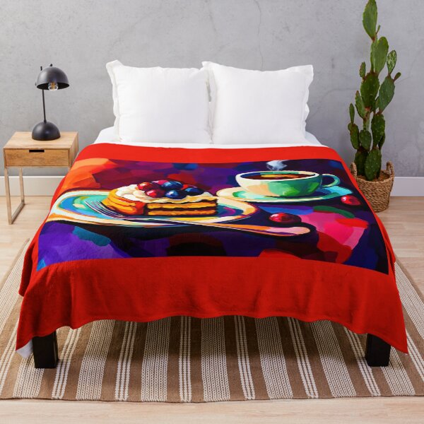Item preview, Vibrant Slice of Cake Adorned with Fresh Berries and a Coffee Cup Abstract Art designed and sold by OlfactoART Studio.