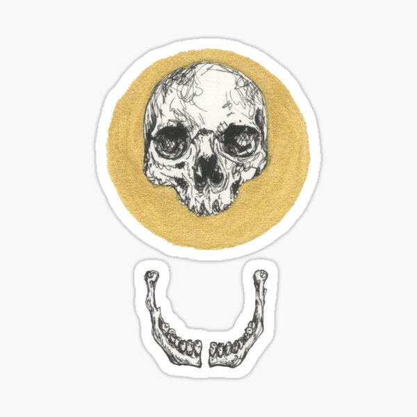 Gold Circle Skull and Jaw Sticker