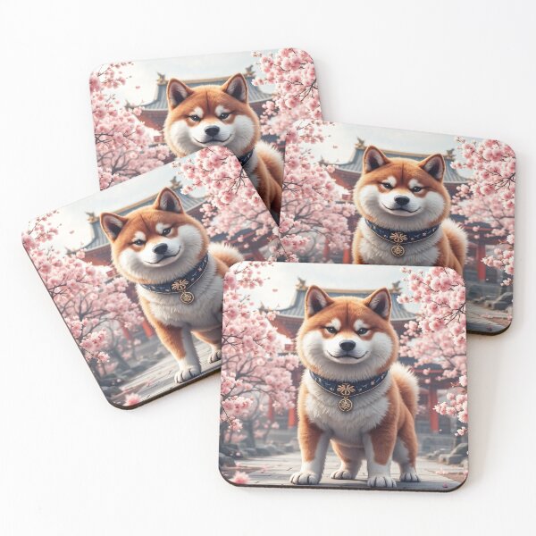 Item preview, A majestic 3D pattern background featuring Shiba Inus as ancient Japanese guardians,standing in front of a traditional temple surrounded by cherry blossoms. designed and sold by AlwaysHome.