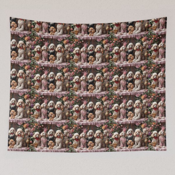 Item preview, A charming 3D pattern background featuring Toy Poodles as French aristocrats at a lavish garden party,adorned with elegant attire and surrounded by luxurious decor. designed and sold by AlwaysHome.