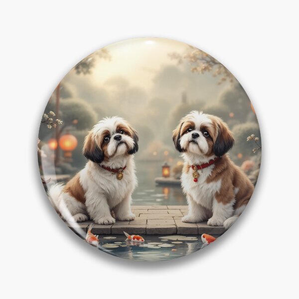 Item preview, A serene 3D pattern background featuring Shih Tzus as ancient Chinese companions,sitting gracefully in a tranquil garden with lanterns and koi ponds,ideal for calming pet-themed designs. designed and sold by AlwaysHome.