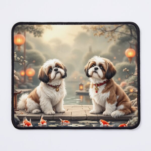 Item preview, A serene 3D pattern background featuring Shih Tzus as ancient Chinese companions,sitting gracefully in a tranquil garden with lanterns and koi ponds,ideal for calming pet-themed designs. designed and sold by AlwaysHome.