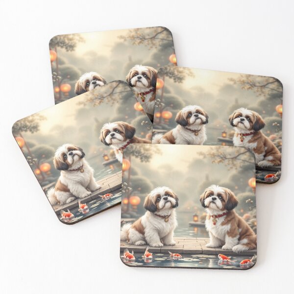 Item preview, A serene 3D pattern background featuring Shih Tzus as ancient Chinese companions,sitting gracefully in a tranquil garden with lanterns and koi ponds,ideal for calming pet-themed designs. designed and sold by AlwaysHome.