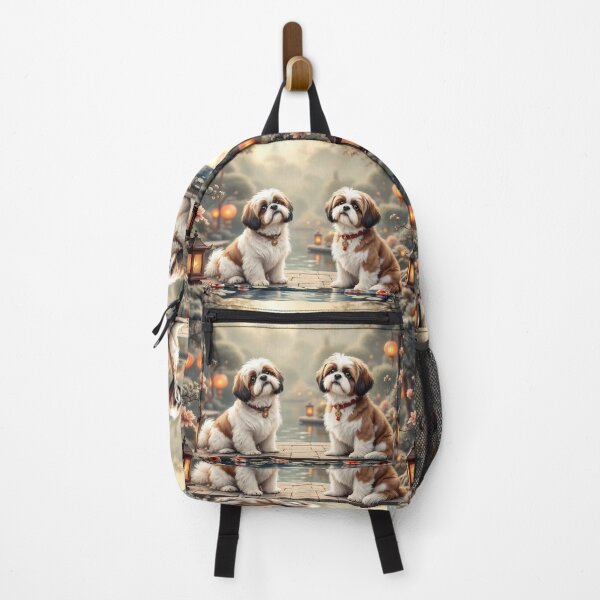 Item preview, A serene 3D pattern background featuring Shih Tzus as ancient Chinese companions,sitting gracefully in a tranquil garden with lanterns and koi ponds,ideal for calming pet-themed designs. designed and sold by AlwaysHome.