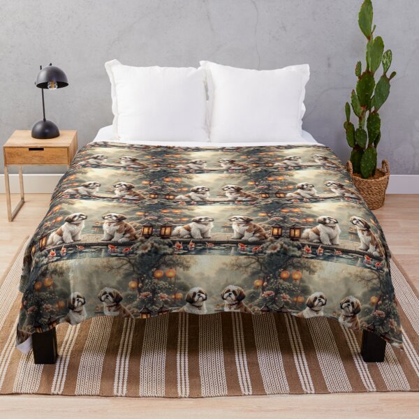 Item preview, A serene 3D pattern background featuring Shih Tzus as ancient Chinese companions,sitting gracefully in a tranquil garden with lanterns and koi ponds,ideal for calming pet-themed designs. designed and sold by AlwaysHome.