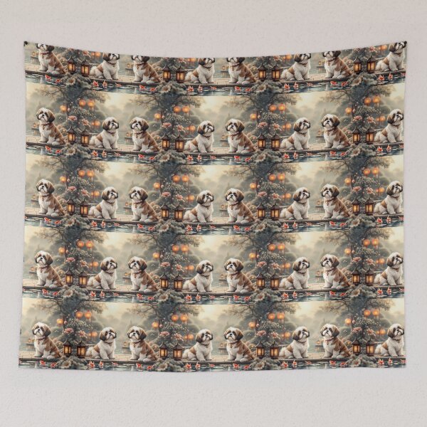 Item preview, A serene 3D pattern background featuring Shih Tzus as ancient Chinese companions,sitting gracefully in a tranquil garden with lanterns and koi ponds,ideal for calming pet-themed designs. designed and sold by AlwaysHome.