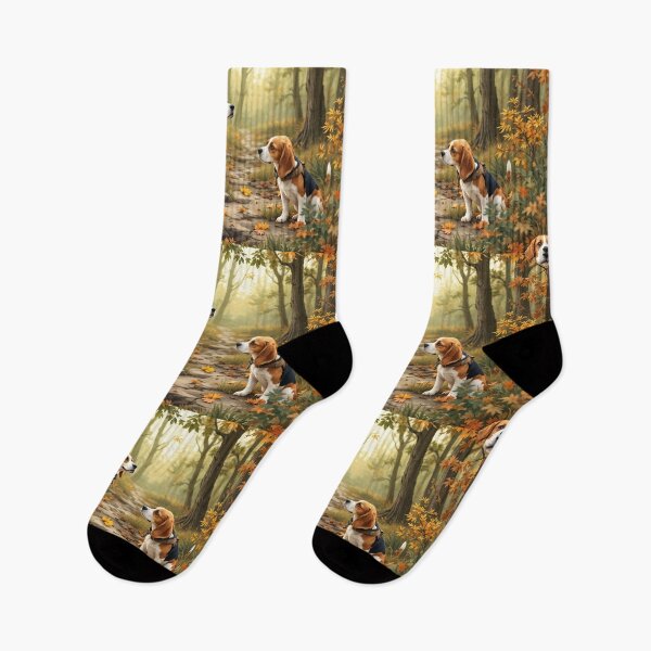 Item preview, A cheerful 3D pattern background featuring Beagles as hunting companions in a rustic forest,sniffing around with hunting gear,ideal for outdoor-themed pet designs. designed and sold by AlwaysHome.