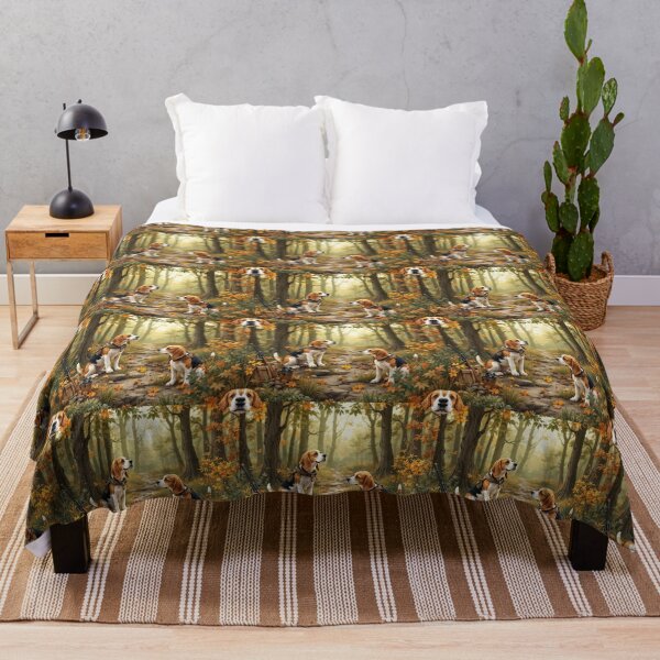 Item preview, A cheerful 3D pattern background featuring Beagles as hunting companions in a rustic forest,sniffing around with hunting gear,ideal for outdoor-themed pet designs. designed and sold by AlwaysHome.