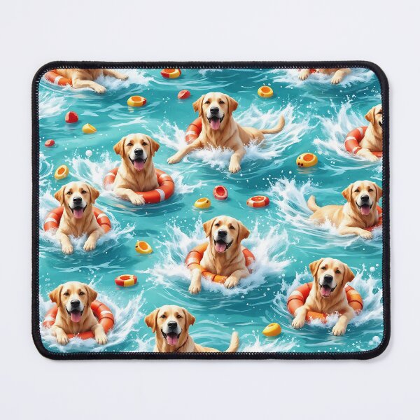 Item preview, A vibrant 3D pattern background showcasing Labrador Retrievers as water rescue dogs,bravely swimming in the ocean with lifebuoys and beachgoers,perfect for summer-themed pet products. designed and sold by AlwaysHome.