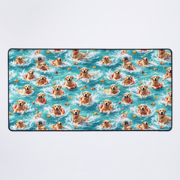 Item preview, A vibrant 3D pattern background showcasing Labrador Retrievers as water rescue dogs,bravely swimming in the ocean with lifebuoys and beachgoers,perfect for summer-themed pet products. designed and sold by AlwaysHome.