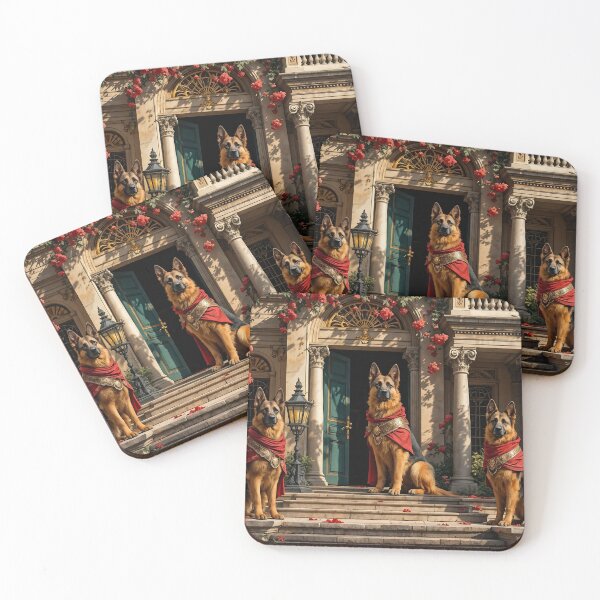 Item preview, A noble 3D pattern background featuring German Shepherds as ancient Roman sentinels,standing guard at the entrance of a grand villa,ideal for historical-themed designs. designed and sold by AlwaysHome.