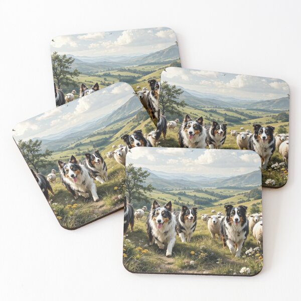 Item preview, A rustic 3D pattern background showcasing Border Collies as shepherds in a lush highland landscape,herding sheep with a backdrop of rolling hills,perfect for outdoor-themed merchandise. designed and sold by AlwaysHome.
