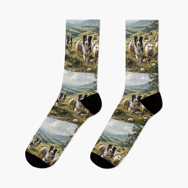 Item preview, A rustic 3D pattern background showcasing Border Collies as shepherds in a lush highland landscape,herding sheep with a backdrop of rolling hills,perfect for outdoor-themed merchandise. designed and sold by AlwaysHome.