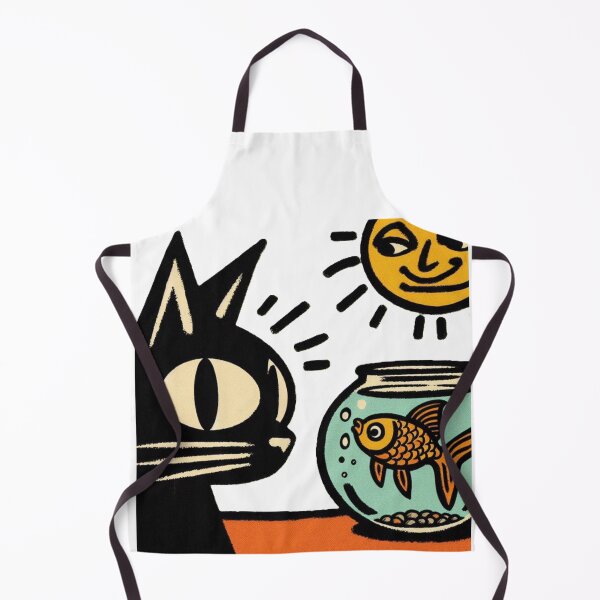 Item preview, black cat aiming for goldfish designed and sold by taratyanprint.