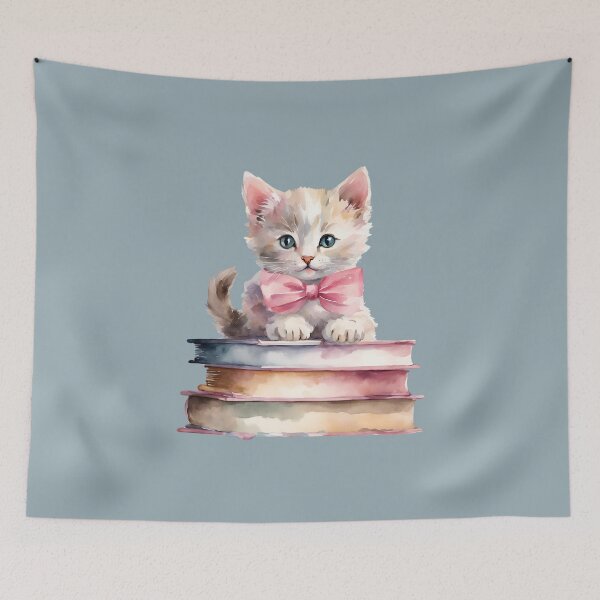 Item preview,  Cat and Books,  Cute cat sitting on books, Cute Cat,  Books Lover, Kitten designed and sold by KolorellaS.