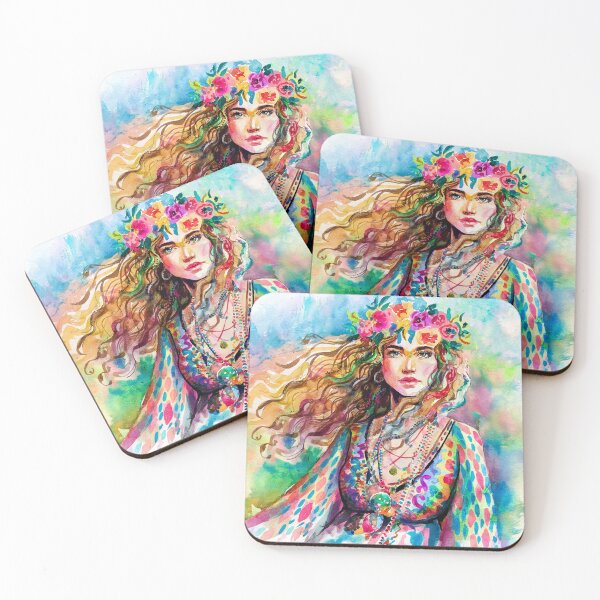 Item preview, Bohemian Bliss: A Vibrant Watercolor Portrait by Indian Artist Kartick Dutta designed and sold by KARTICK DUTTA.