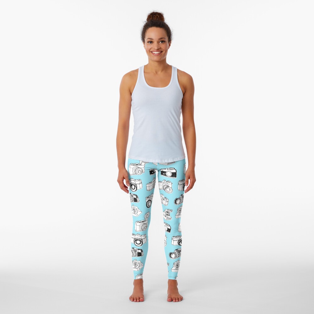 vintage camera pattern in blue Leggings