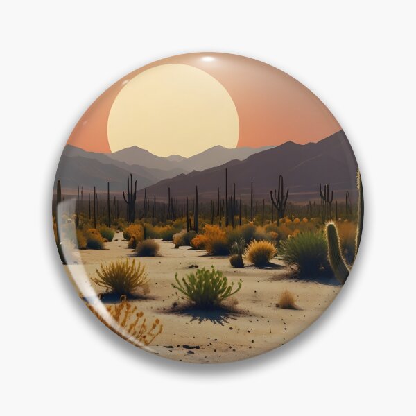 Item preview, Simplistic desert scene with cacti and a vibrant orange sun, minimal design. designed and sold by johndesignwaves.