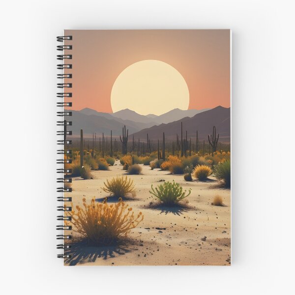 Item preview, Simplistic desert scene with cacti and a vibrant orange sun, minimal design. designed and sold by johndesignwaves.