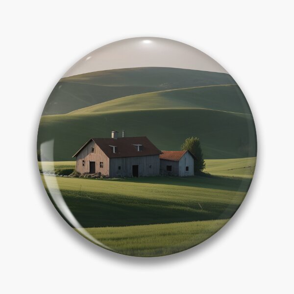 Item preview, Rolling hills with a small farmhouse, minimalist, earthy green tones designed and sold by johndesignwaves.