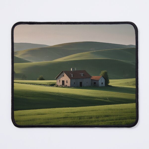 Item preview, Rolling hills with a small farmhouse, minimalist, earthy green tones designed and sold by johndesignwaves.