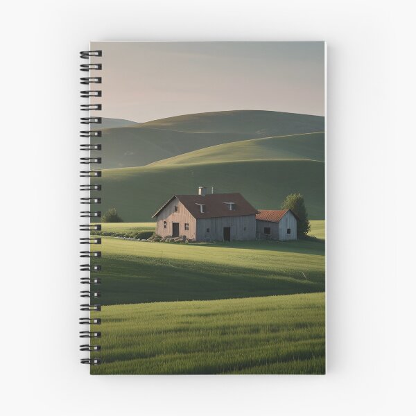 Item preview, Rolling hills with a small farmhouse, minimalist, earthy green tones designed and sold by johndesignwaves.