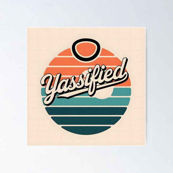 Artikelvorschau, Yassified Retro Sunset, minimalistische nostalgische Stimmung, blaugrüne und orange moderne Typografie, trendiges abstraktes Design entworfen und verkauft von Kintsugi99.