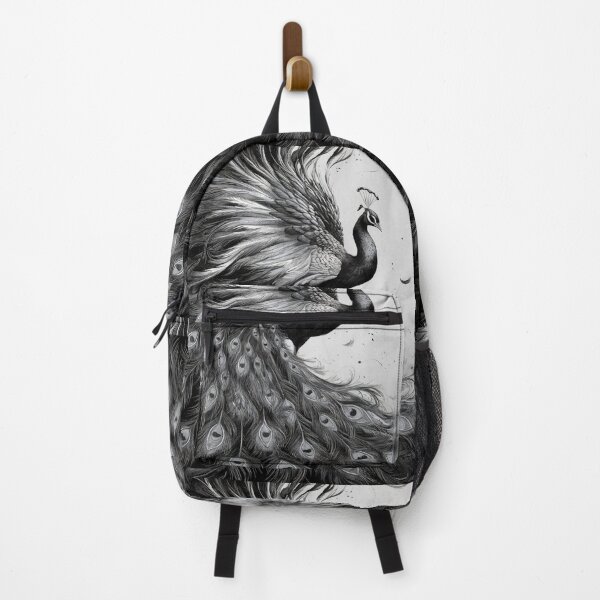 Item preview, Mesmerizing Black and White Peacock | Elegant Wildlife Art designed and sold by WildStroke.