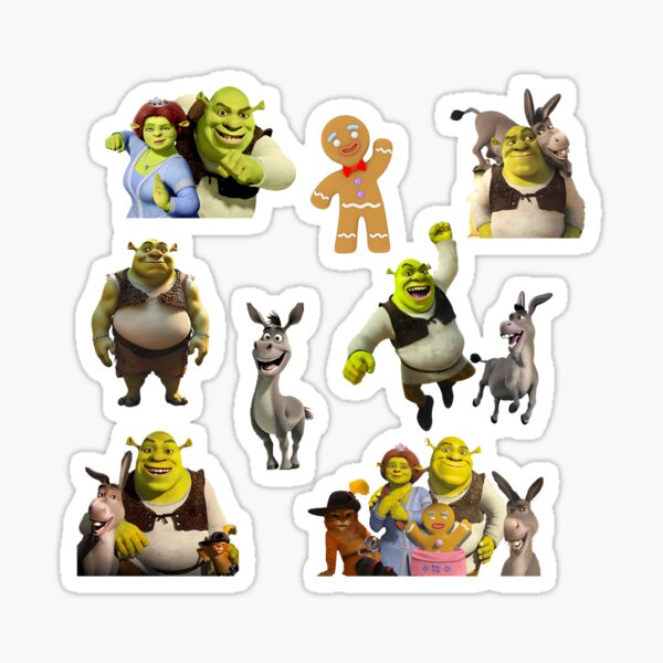 Vista previa del artículo con la obra «Personajes de Shrek, el Hombre de Jengibre, Burro y Dragón en diferentes poses», diseñado y vendido por TJprint.