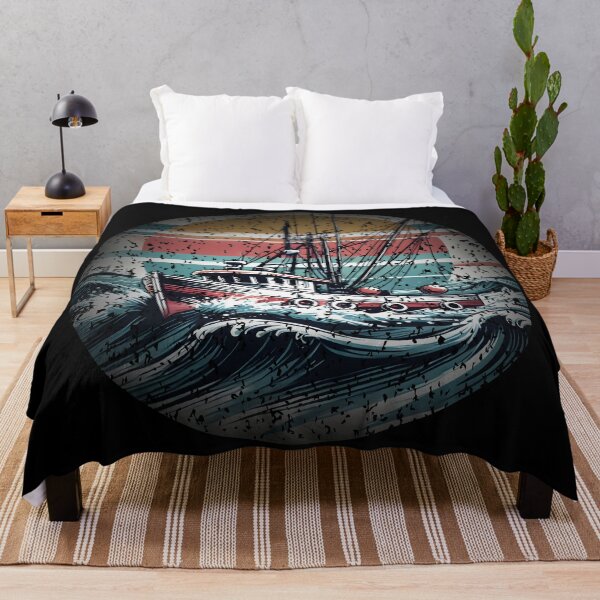Item preview, Vintage Fishing Boat in a Storm - Retro Nautical Art designed and sold by DrawHandArt.