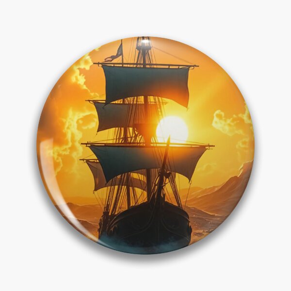 Item preview, Golden Hour Pirate Ship Amidst Stormy Waves designed and sold by AHMEDMAMADO.