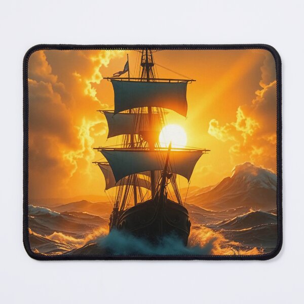 Item preview, Golden Hour Pirate Ship Amidst Stormy Waves designed and sold by AHMEDMAMADO.