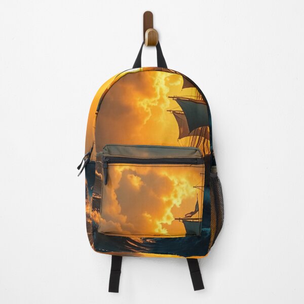 Item preview, Golden Hour Pirate Ship Amidst Stormy Waves designed and sold by AHMEDMAMADO.