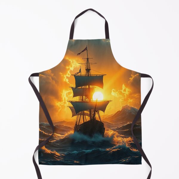 Item preview, Golden Hour Pirate Ship Amidst Stormy Waves designed and sold by AHMEDMAMADO.