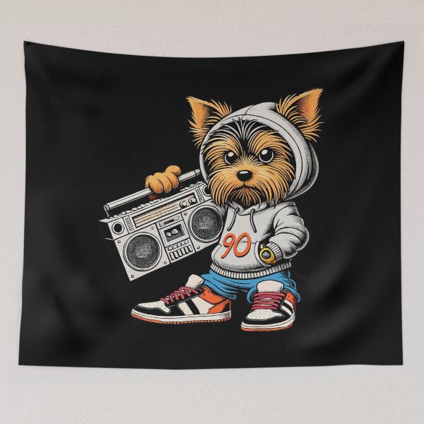 Item preview, 90s Ghettoblaster Yorkshire Terrier Dog Gift designed and sold by Pineapple-Tree.