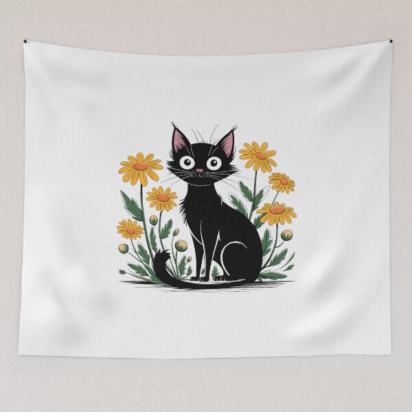 Item preview, Cute Black Cat and Yellow Daisies designed and sold by Anniebuh.