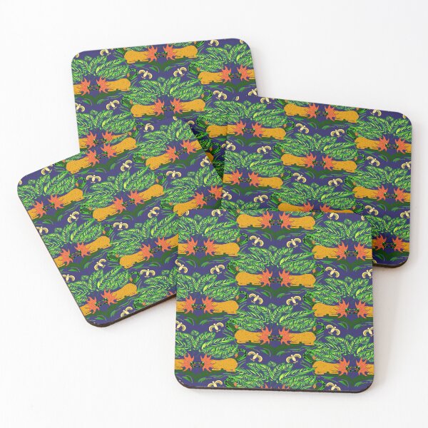 Item preview, Fierce Lions and Tropical Birds in Dark Jungle Night Pattern designed and sold by Wewzor86.