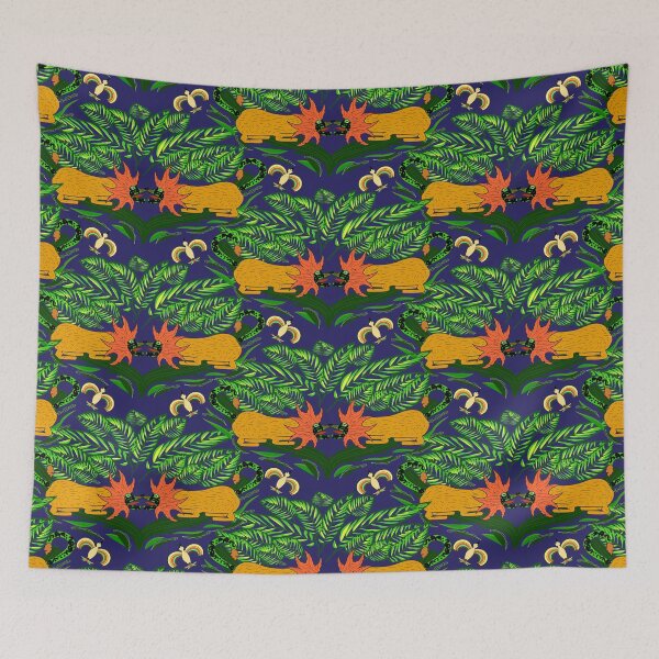 Item preview, Fierce Lions and Tropical Birds in Dark Jungle Night Pattern designed and sold by Wewzor86.