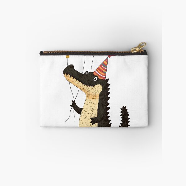Aperçu de l'œuvre Crocodile de fête avec ballons et chapeau de fête créée et vendue par TringTringCards.