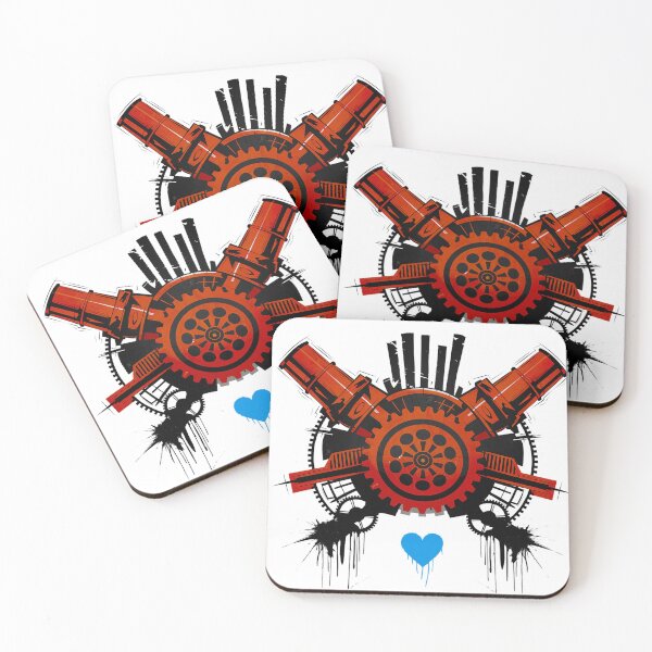 Item preview, Mechanical Urban Art - Red Black Gear Design with Blue Heart Industrial designed and sold by ObjCrea123.
