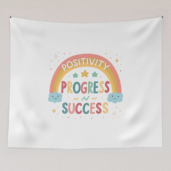 Item preview, Whimsical Rainbow Typography: "Positivity, Progress, Success" designed and sold by Pattamo1.