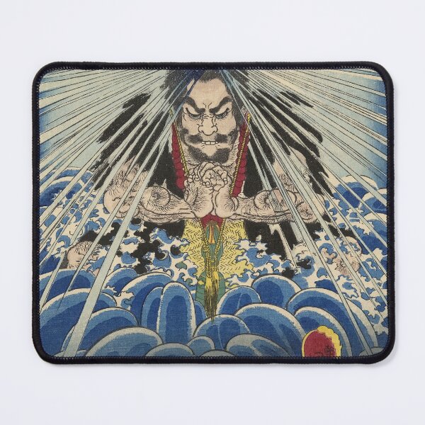 Item preview, Samurai Meditating Under Waterfall - Vintage Japanese Ukiyo-e Woodblock designed and sold by VintageSpaceArt.