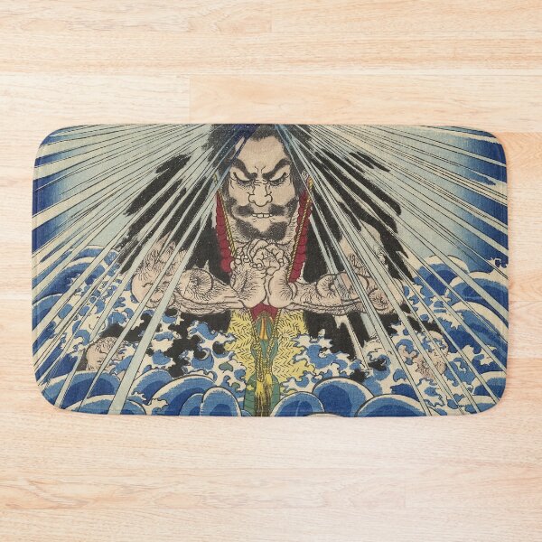 Item preview, Samurai Meditating Under Waterfall - Vintage Japanese Ukiyo-e Woodblock designed and sold by VintageSpaceArt.