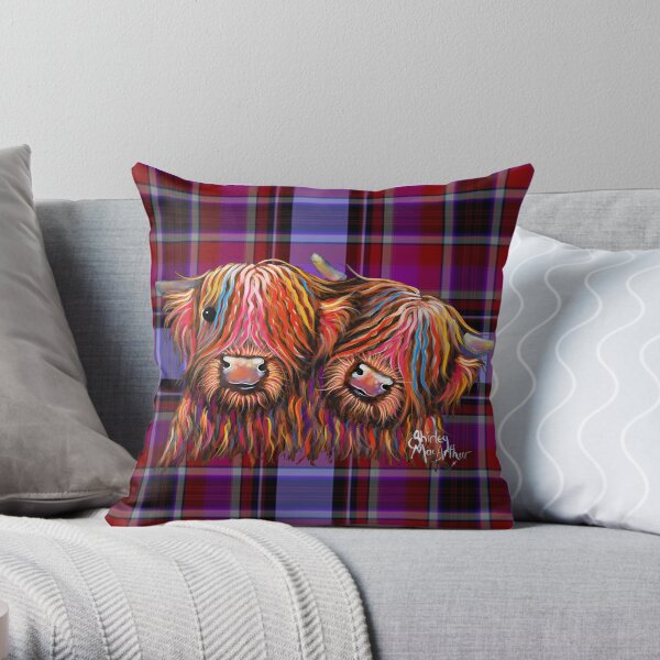 HiGHLaND CoW PRiNT ' TaRTaN BeST BuDDieS P ' BY SHiRLeY MacARTHuR Throw Pillow