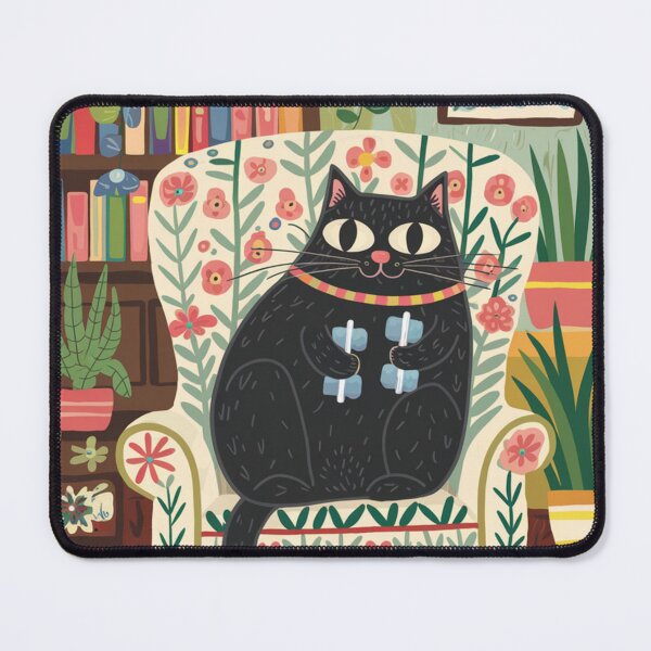 Item preview, A cute, black kitten is chilling in an armchair motivating himself to get in shape and exercise with dumbbells. designed and sold by SaraSumi.