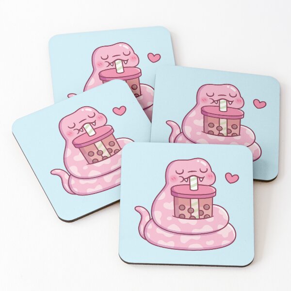 Item preview, Cute Pink Snake Drinking Bubble Tea designed and sold by rustydoodle.