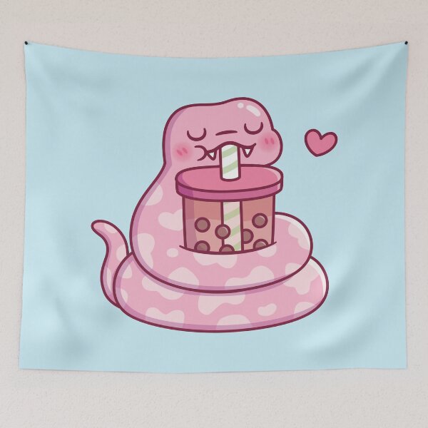 Item preview, Cute Pink Snake Drinking Bubble Tea designed and sold by rustydoodle.