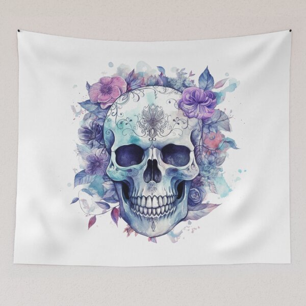 Item preview, "Gothic Skull Wall Art with Watercolor Floral Design – Vibrant Skull Artwork for Boho or Gothic Home Décor  designed and sold by Ice Diamond Designs.